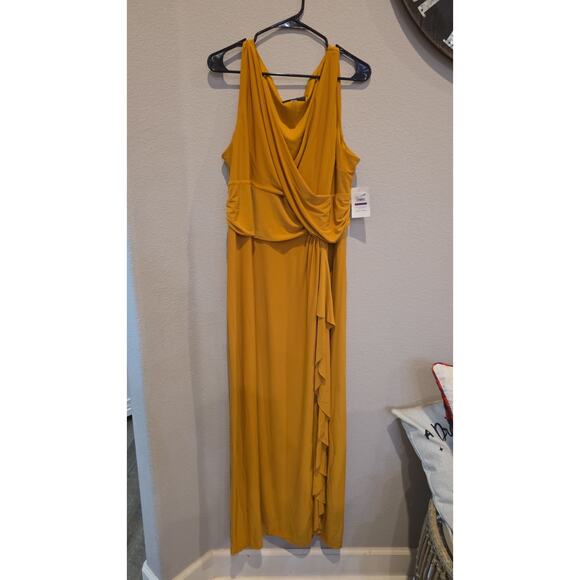 Kasper Dresses & Skirts - Kasper Womens Dress Size 2XL Mustard Yellow Cowl Neck Sleeveless Maxi Gown